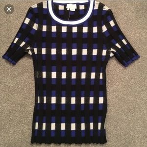 Kate Spade stretchy blue plaid top xs